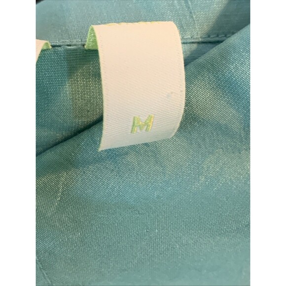 Debra DeRoo Silk Blouse Long Sleeve Button-Up Taffeta Ruffle Placket Turquoise M - Picture 6 of 10